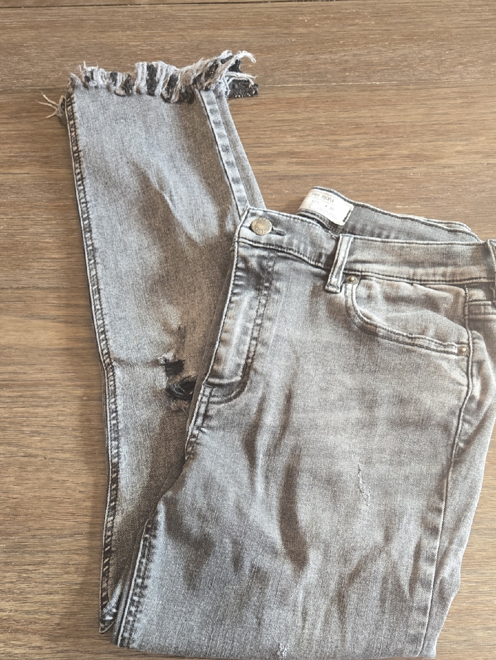 Free People Grey Washed Distressed Ankle Jeans